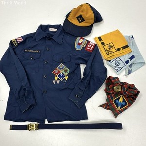 Boy Scouts of America Cub Scout Uniform Lot Patched Shirt Hat Belt Neckerchiefs