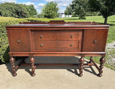 Wood Brown Sideboard 2 Doors 2 Drawers Raised Panel Turned Legs 65x20x40