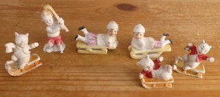 6 antiche decorazioni per torte natalizie bisque anni 20 30 snowbaby maiali golf