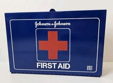 VINTAGE Johnson & Johnson Blue Metal First Aid Kit 8161