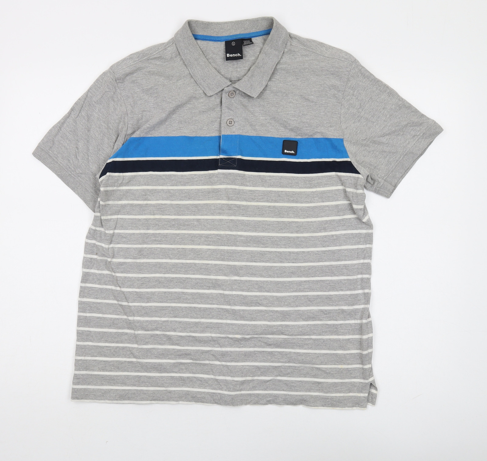 Bench Men's Grey Striped Polo Shirt Size L Collared Casual