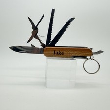 Personalized Wooden Multi-Tool Pocket Knife Jake Engraved 11-in-1 Folding Utilit