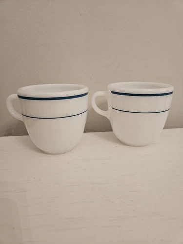 Vintage Pyrex Tableware By Corning Mugs #723 Turquoise Blue Stripes Lot Of 2