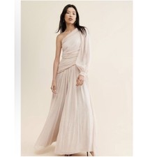 BHLDN Jade Metallic One-Shoulder Asymmetrical-Waist Gown Size 6