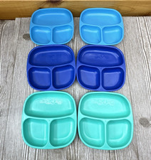 Lot of 6 RePlay Divided Stackable Plastic Kid Toddler Plates - Aqua Blue Teal