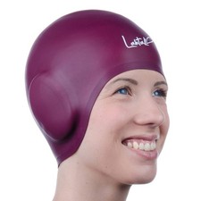 3D Silicone Swim Cap with Ear Protection - Seamless Adult, Windsor Wine