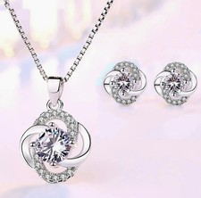 925 Sterling Silver Swirl Cluster Stud Earrings Necklace Women Jewellery Gift UK