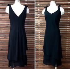 Vintage 1990s 90s Sheer Layered Bottom Little Black Dress w/ Shoulder Bow Ties
