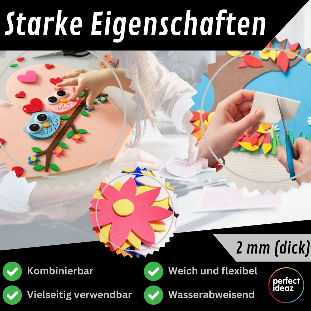 perfect ideaz Moosgummi A4 27 Blatt 2mm Bastelmaterial farbig Schaumstoff Platte