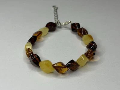 GENUINE Multicolor AMBER Stone Beaded Bracelet.Baltic Amber Stone jewelry. - Image 1 of 4