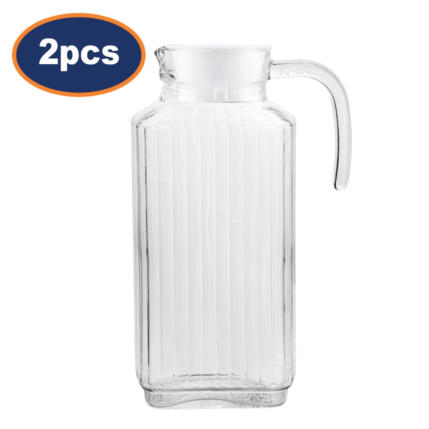 Glass Pitcher with Plastic Lid 1.8L Square Clear Jug Dishwasher Safe Drink 2Pcs