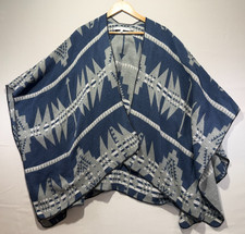 Aztec Themed Womens M/L Open Poncho Kimono Navy/Grey Lightweight Soft Cozy