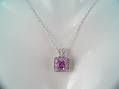 DESIGNER C.I.D. 10K WHITE GOLD DIAMOND AND LAB PINK RUBY PENDANT NECKLACE