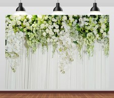 7x5ft Fabric Wedding Flower Backdrop Wall Decorated White Rose Flowers for We...