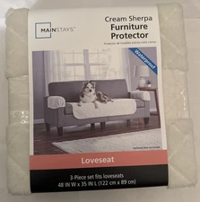 Mainstays Waterproof Sherpa Fabric Loveseat Furniture Cover 3-Piece, Cream White