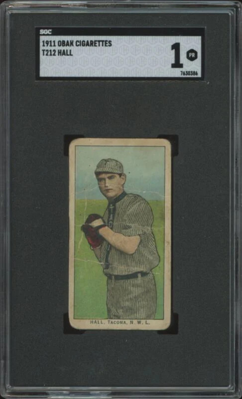 1909 T212 BERT HALL NNO POOR OBAK SGC 1 BASEBALL TACOMA TIGERS