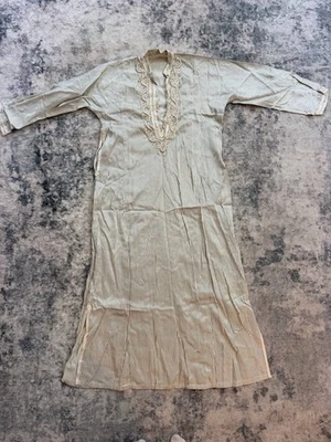 Moroccan Style Djellaba Gandoura Kaftan Robe Embroidered Striped 57” Long - Photo 1/4