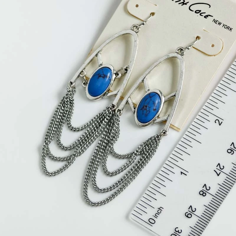 Kenneth Cole Tassel Statement Drop Earrings Retro Women Party Vacation Jewelry - Image 4 of 4