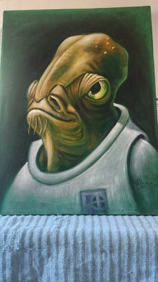 18 X24  Tijuana Velvet Star Wars painting of Admiral Akbar on green velvet.