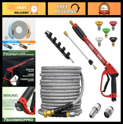 #ad 5000PSI Pressure Washer Gun amp; 50FT Kink Resistant Hose Kit M22 Adapters amp; Wand $176.99