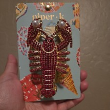Piper K Red Rhinestone Lobster Hair Claw Clip with 2 faux pearl accents NEW