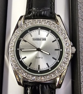 Manhattan by Croton Crystal Wrist Watch Blue Leather Band  display picture 1