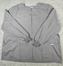 Cherokee Workwear Scrub Warm Up Jacket Gray Snap Front Knit Cuffs XL Unisex