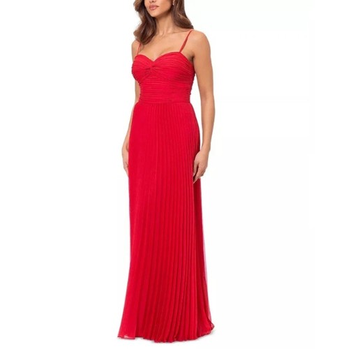 Aqua Women's Red Pleated Chiffon Maxi Gown Dress NWT - Picture 3 of 11