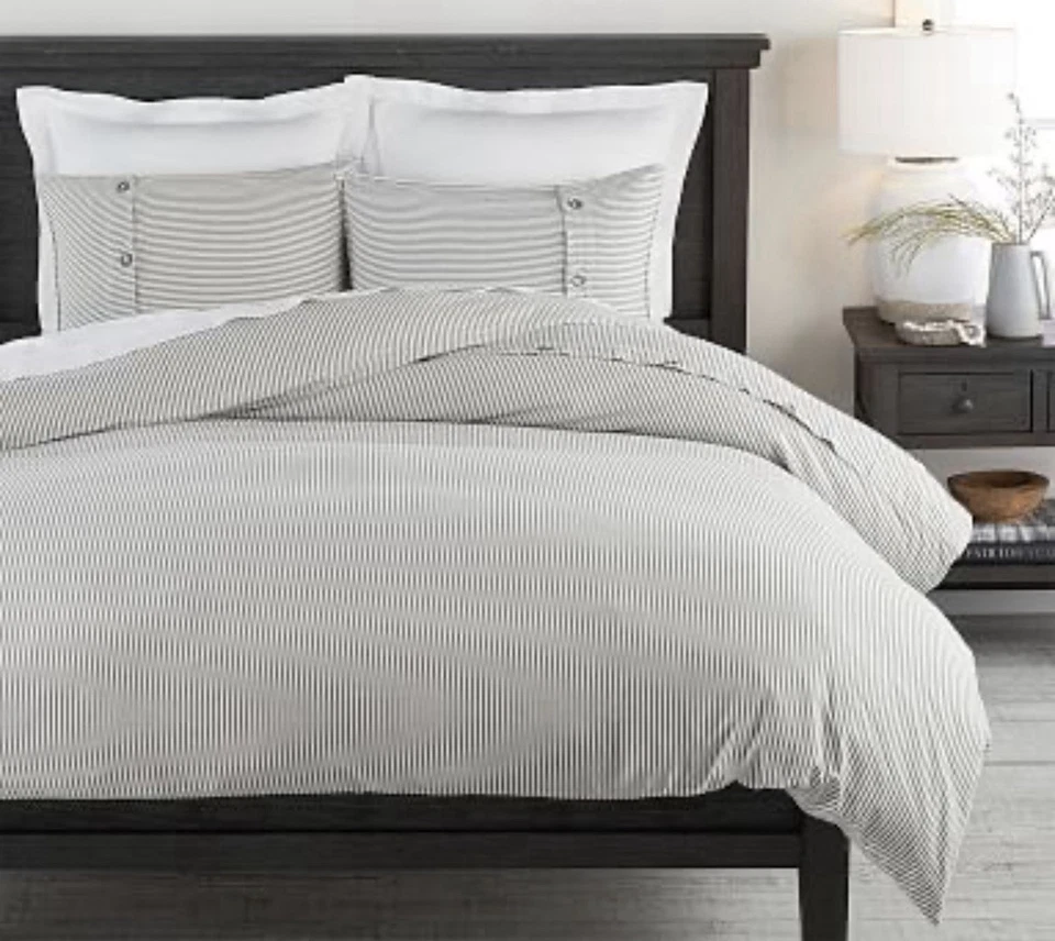 Pottery Barn Wheaton Stripe Duvet Cover Full/Queen Cotton Linen Gray - Image 2 of 4