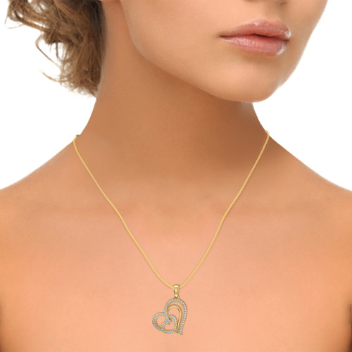 10K Yellow Gold Round Diamond Womens Double Heart Pendant 1/4 Cttw - Picture 3 of 3