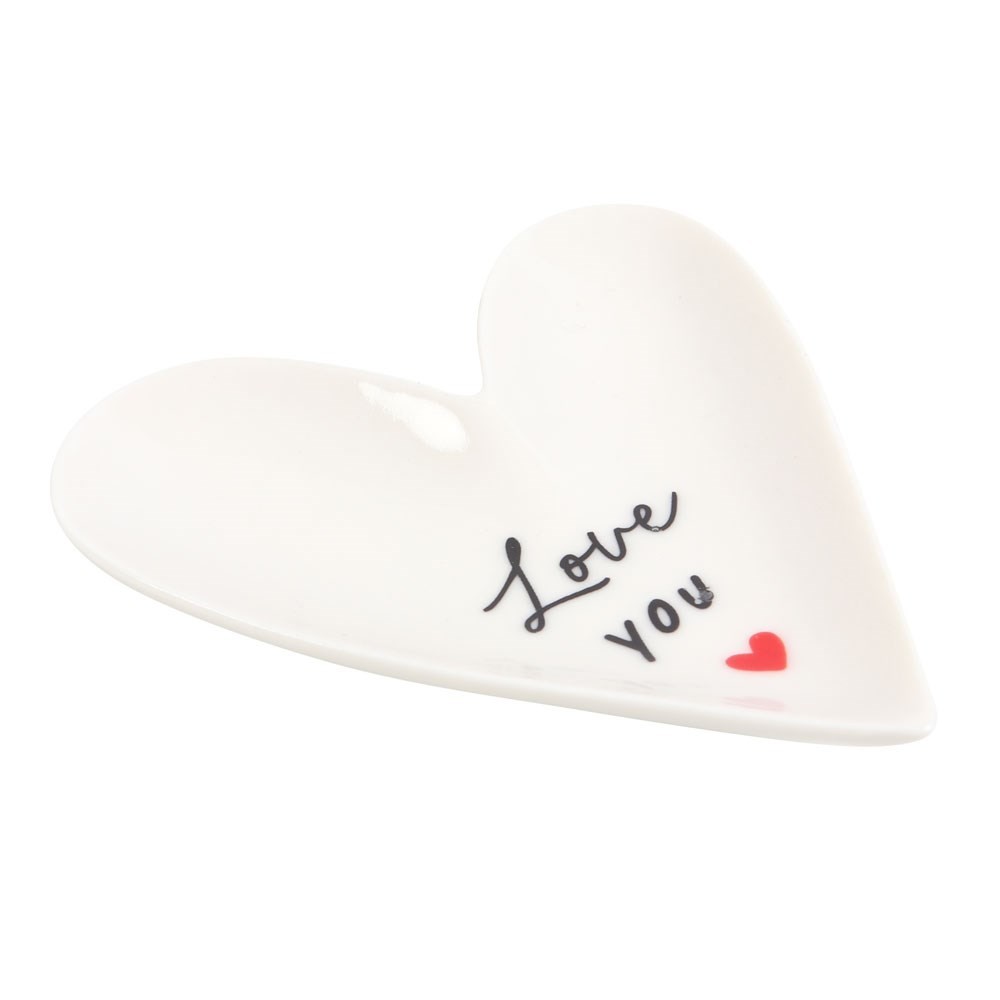 Love You White Ceramic Heart Shaped Trinket Dish Valentine Wife Girlfriend Lover