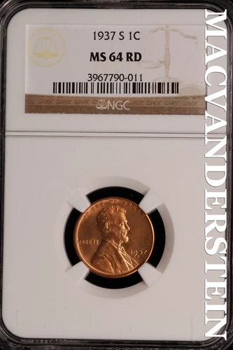 1937-S Lincoln Wheat Cent - NGC MS 64 RD - Scarce  No Reserve  #SLK414
