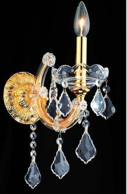 Crystal Glass & Gold Metal Hard Wired Wall Sconce Light Fixture 7.5 in.