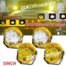 4x Yellow White 5" Round LED Work Lights Bar Amber Pods Fog Lamp Offroad Driving