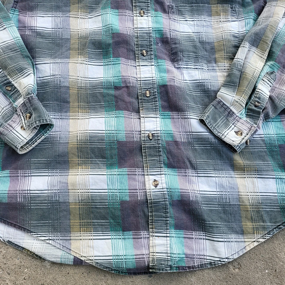 Vintage 80s Grandad Shirt Mens XL Gray Plaid Metropolitan Button Up Long Sleeve - Image 3 of 4