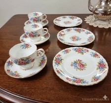 Tuscan Fine Bone China Tea Set Trio Cups Saucers Plates Floral Gold Gilt England