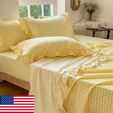 Yellow Gingham Ruffle Full Sheet Set, Soft Pre-Washed Microfiber, 4-Piece