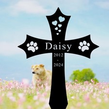 Custom Metal Pet Memorial Cross Stake Personalized Dog or Cat Grave Marker