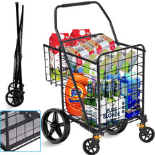 Folding Shopping Cart with Encrypted Mesh Bottom and Swivel Wheels, Black