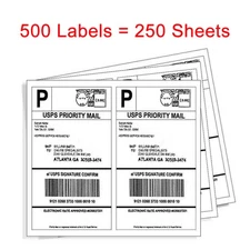 500 Half Sheet 8.5"x5.5" Shipping Address Labels Self Adhesive 2 Per Sheet Blank