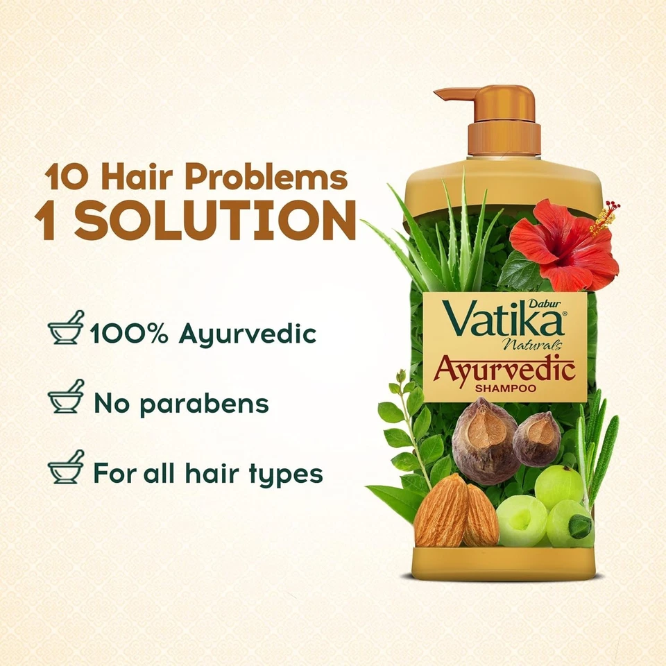 Dabur Vatika Ayurvedic Shampoo 640ml | Strong Hair | 10 in 1 Herbal Care 🌿 Foto 4 de 4