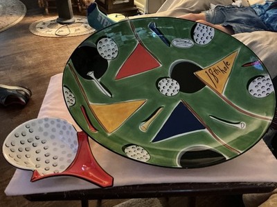Ceramic chip & dip golf design extra large platter set 17.5 x 13 3|4   new