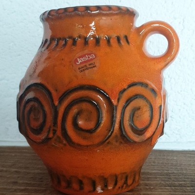 Jasba Ceramic Jug Orange Brown Spiral Pattern Glossy Finish Decorative 15 cm.