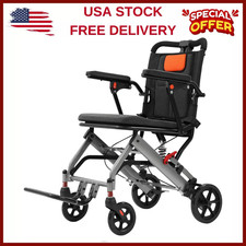   Portable Folding Wheelchair,Ultra-Light Wheelchair for The Elderly W/Handbrake