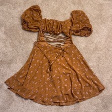 Selfie Leslie Full Hearts Lace-Up Waist Dress Floral Orange Size M