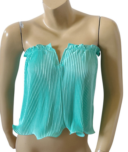 SHEIN Womens Size XS Mint Strapless Crinkle Split Neck Tube Crop Top Shirt NWT - Picture 4 of 7