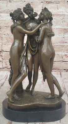 SIGNED: A.CANOVA. Bronze Sculpture 3 girls THE 3 GRACES BRONZE STATUE NUDE SALE