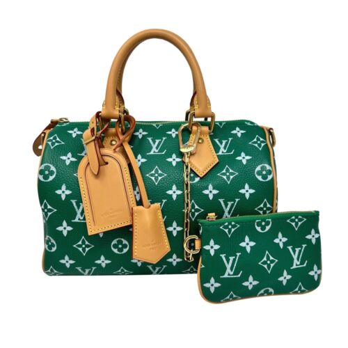 LOUIS VUITTON 2024 Green Calfskin Monogram P9 Speedy 25 Bandouliere Bag