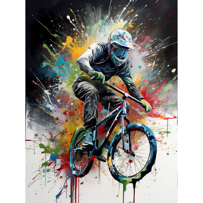 Mountainbiken Extremsport Farbe Splat Portrait Wandbild Leinwand Bild 18X24