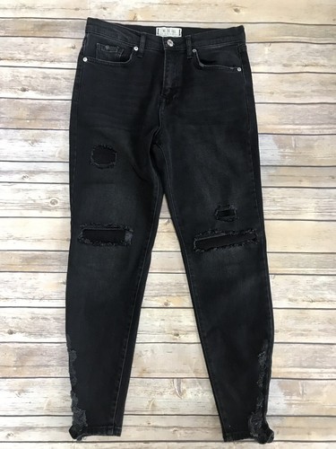 Free People About A Girl Ripped High Waist Crop Skinny Black Jeans Pockets Sz 29 - Picture 3 of 12